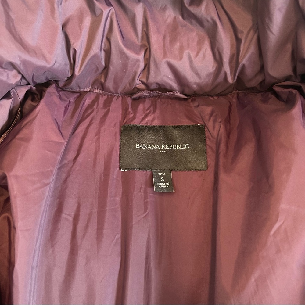 Banana Republic Dark Purple Long Hooded Oversized Puffer Jacket Sz Small Tall - Picture 6 of 10